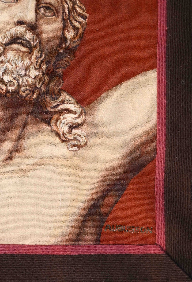AUBUSSON «Portrait du Christ en Croix». Tapisserie signée XIXe siècle - 47Lx57H cm - N° 1559-photo-4