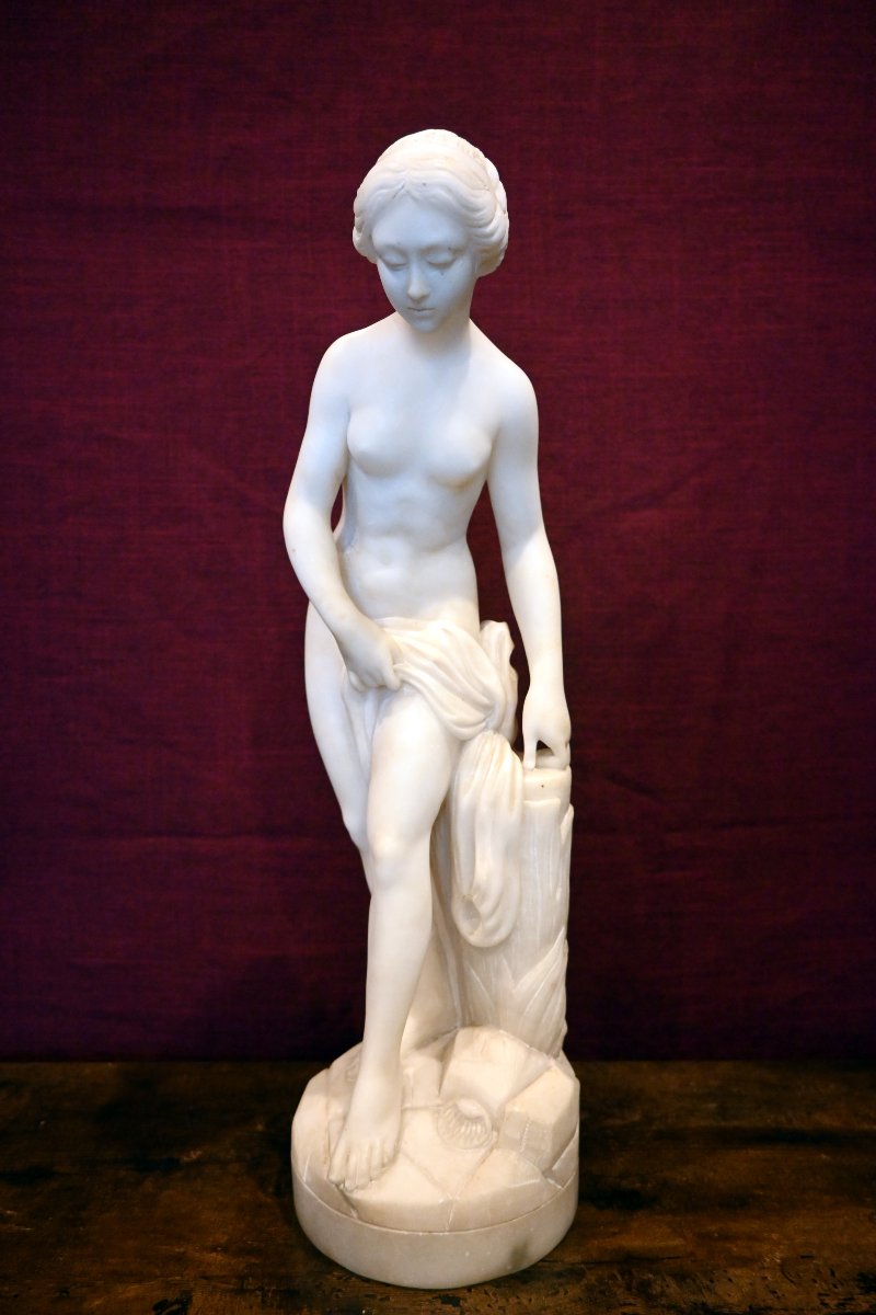 White Marble Statuette – Modern School – Venus At The Bath (or The Bather) – No. 1707-photo-3