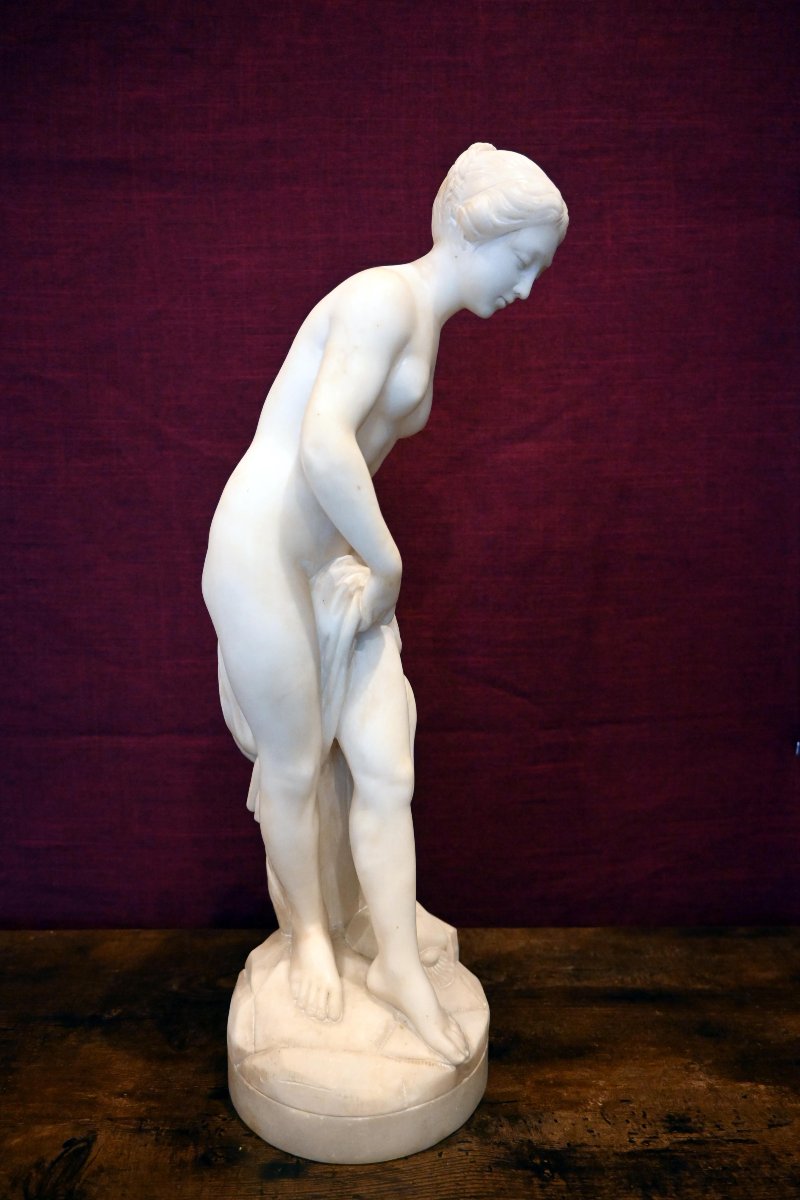 White Marble Statuette – Modern School – Venus At The Bath (or The Bather) – No. 1707-photo-8