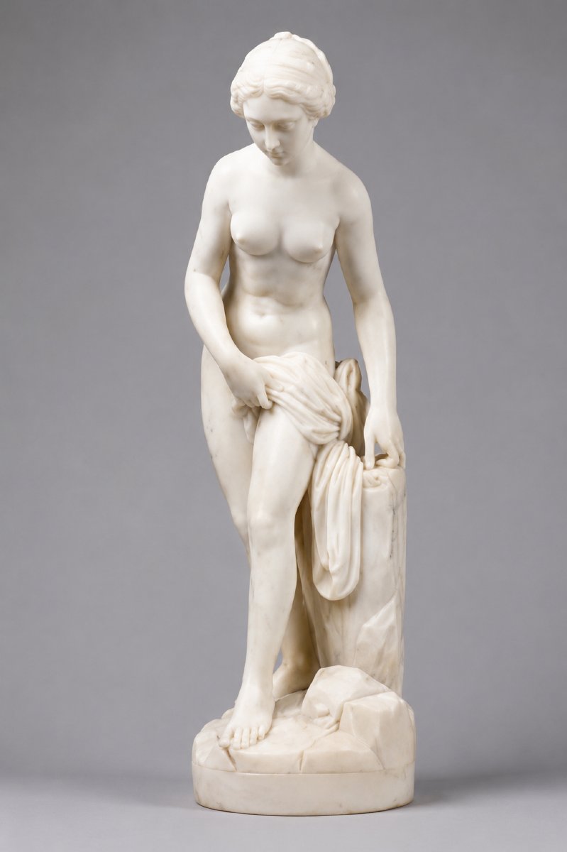 White Marble Statuette – Modern School – Venus At The Bath (or The Bather) – No. 1707