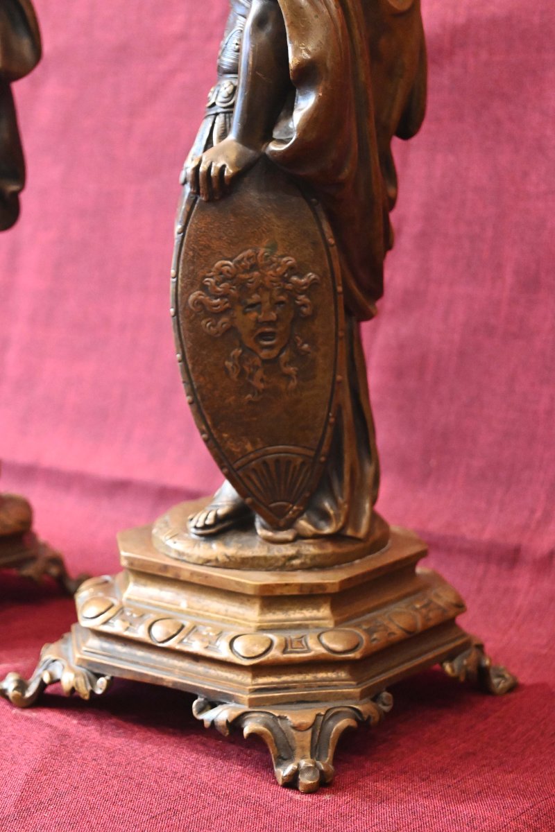 Mathurin MOREAU (1822-1912) – Paire de Bronzes « Athéna et Mars » en Armure-photo-3