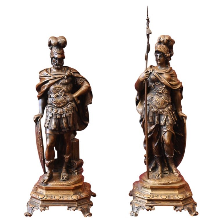 Mathurin MOREAU (1822-1912) – Paire de Bronzes « Athéna et Mars » en Armure