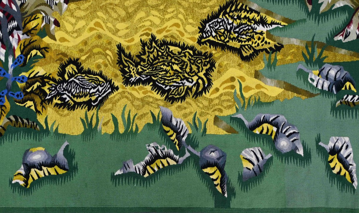 Les Coqs, Jean Lurçat - Tapisserie Aubusson, Atelier PINTON Freres - 300Lx155H cm - N° 1575-photo-4