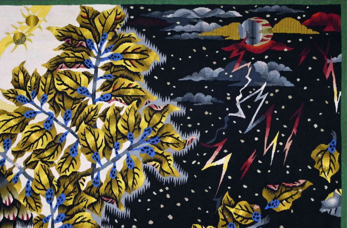 Les Coqs, Jean Lurçat - Tapisserie Aubusson, Atelier PINTON Freres - 300Lx155H cm - N° 1575-photo-6
