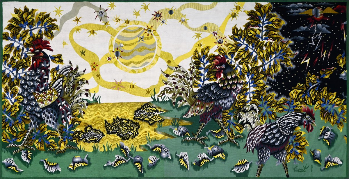 Les Coqs, Jean Lurçat - Tapisserie Aubusson, Atelier PINTON Freres - 300Lx155H cm - N° 1575