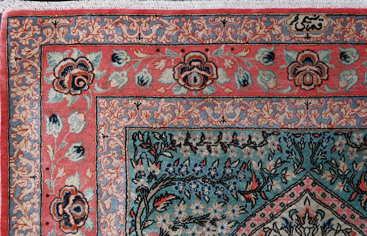 Tapis du royaume de Perse, entièrement en soie - QOM ( Ghoum ), Circa 1980 - 72x116 - N° 1593-photo-4