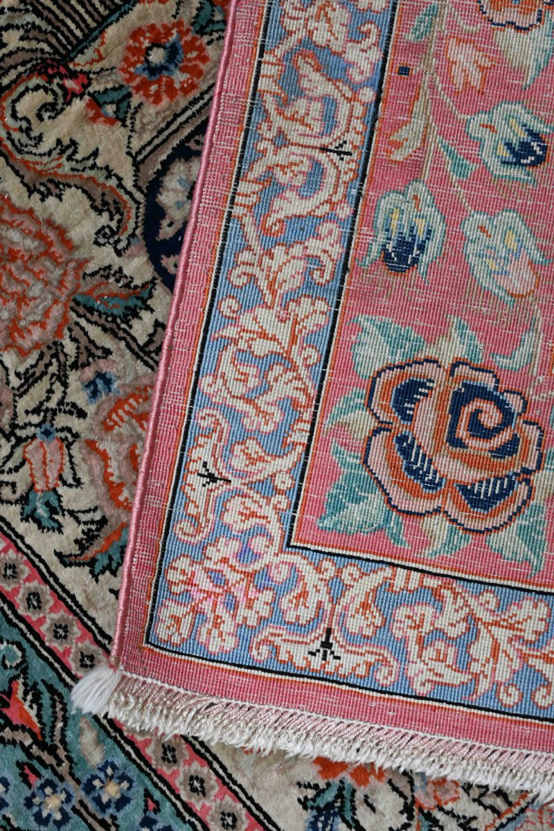 Tapis du royaume de Perse, entièrement en soie - QOM ( Ghoum ), Circa 1980 - 72x116 - N° 1593-photo-5