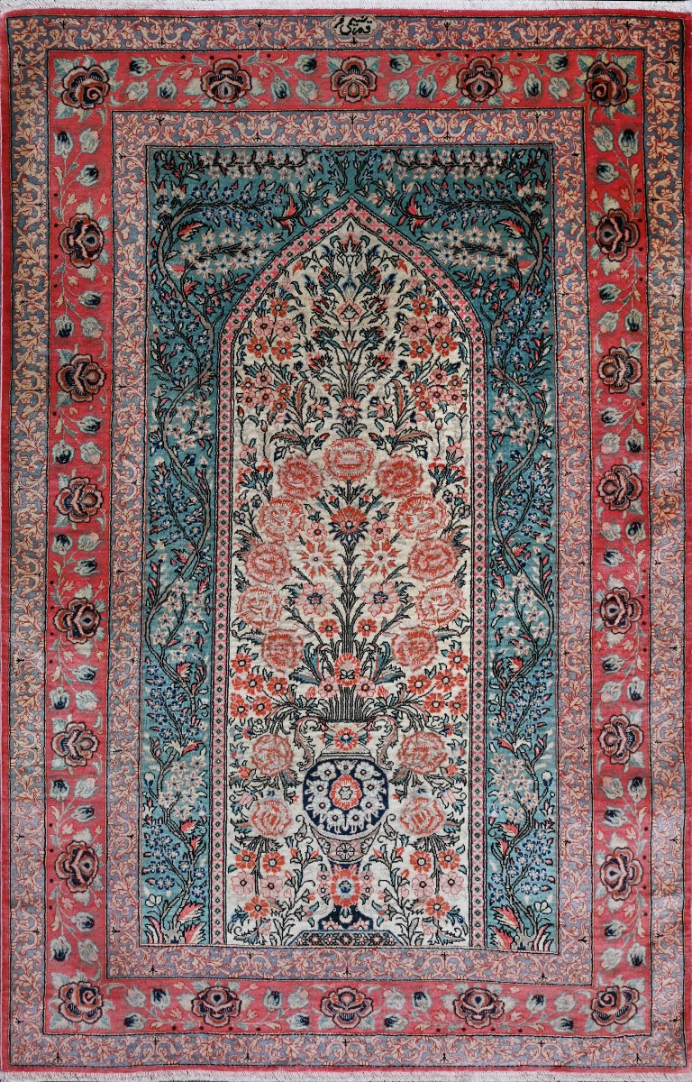 Tapis du royaume de Perse, entièrement en soie - QOM ( Ghoum ), Circa 1980 - 72x116 - N° 1593
