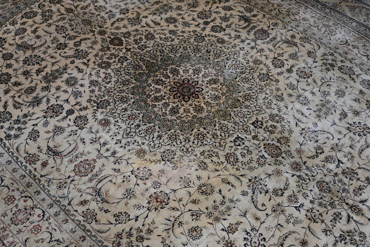 Tapis Persan Soie Sur Soie Vers 1970 Signé Manufacture de Qom (Ghoum) Iran- 3m07x2m45 - N° 1408-photo-4