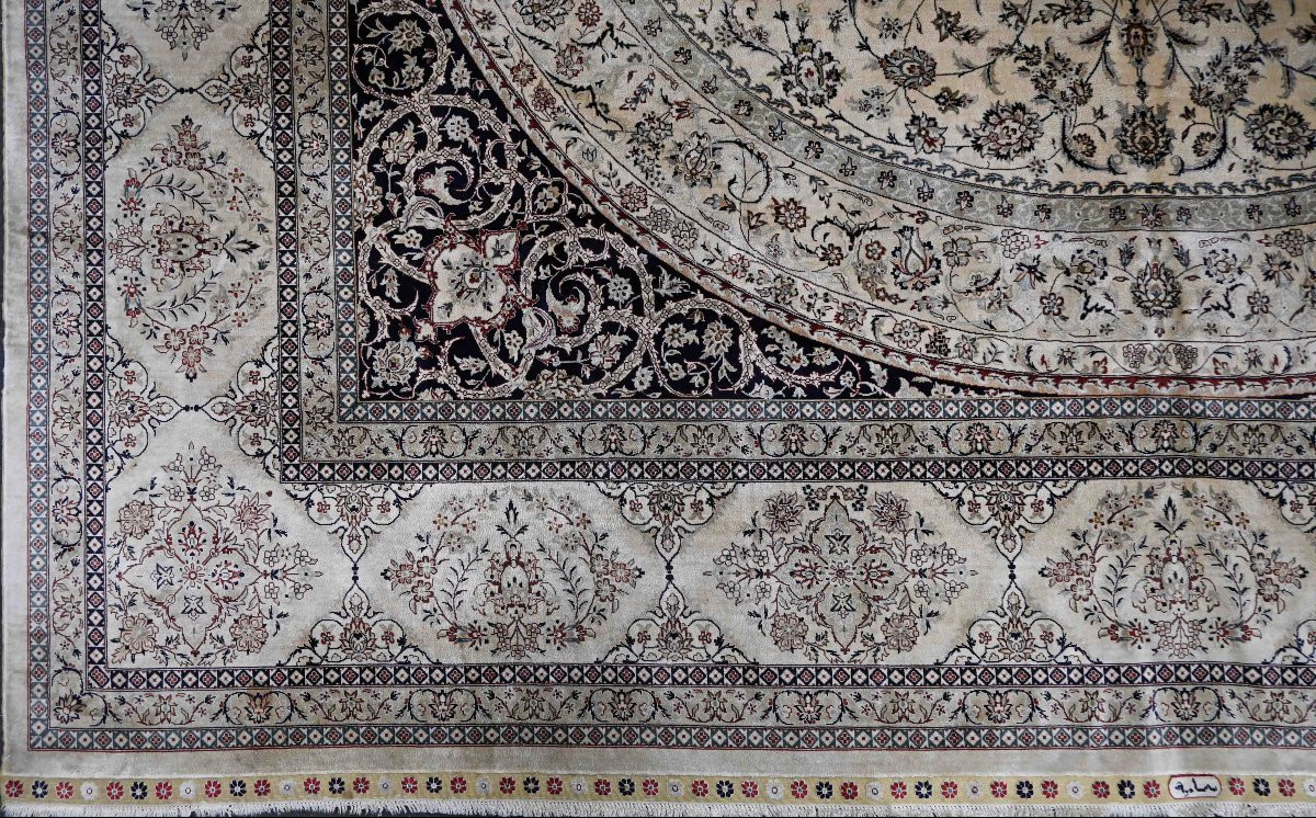 Tapis Persan Soie Sur Soie Vers 1970 Signé Manufacture de Qom (Ghoum) Iran- 3m07x2m45 - N° 1408-photo-1