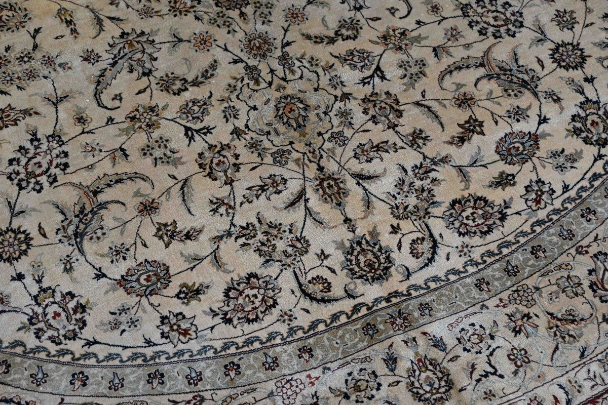 Tapis Persan Soie Sur Soie Vers 1970 Signé Manufacture de Qom (Ghoum) Iran- 3m07x2m45 - N° 1408-photo-8