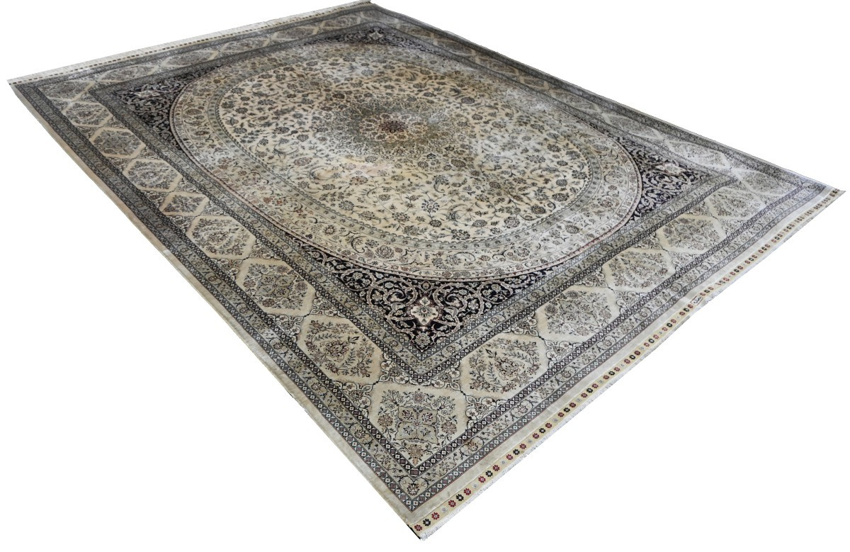 Tapis Persan Soie Sur Soie Vers 1970 Signé Manufacture de Qom (Ghoum) Iran- 3m07x2m45 - N° 1408