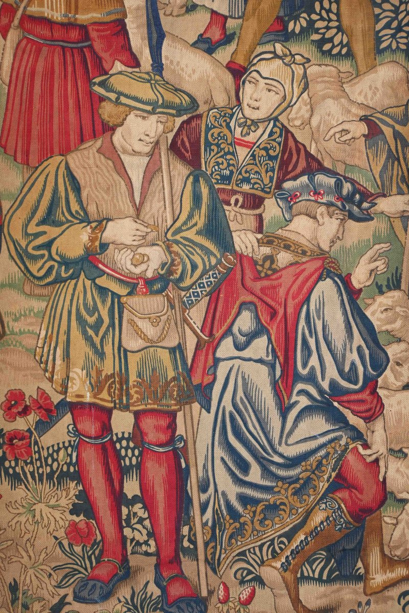 19th Century Medieval Tapestry, Pastoral Life - L135xh270 Cm - No. 1589-photo-3