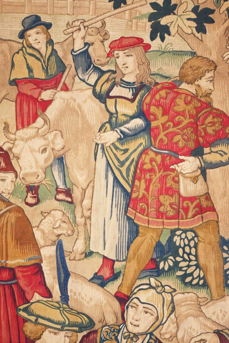 19th Century Medieval Tapestry, Pastoral Life - L135xh270 Cm - No. 1589-photo-3