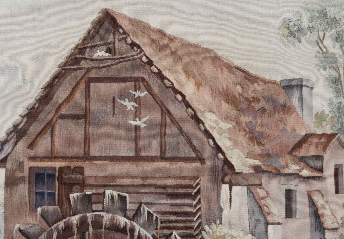 Tapestry Signed Aubusson - Washerwomen Near A Mill, After Alexandre Rene Veron - No. 1596-photo-3