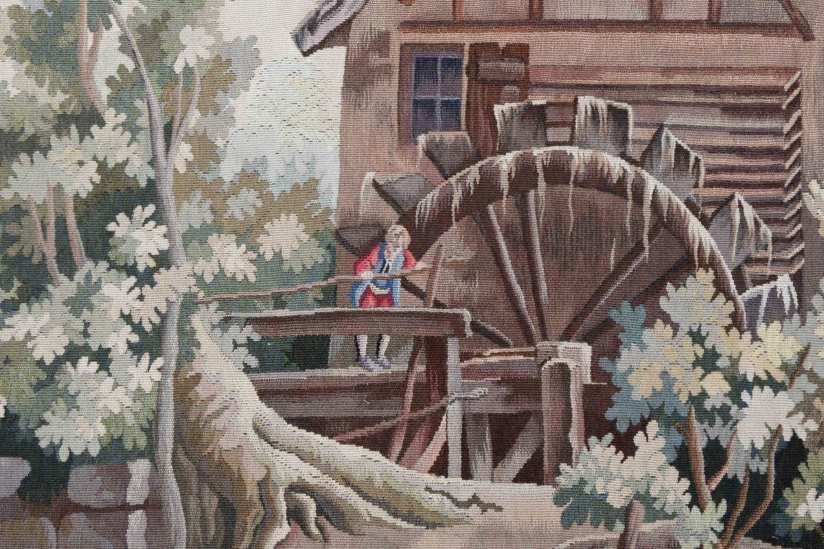 Tapestry Signed Aubusson - Washerwomen Near A Mill, After Alexandre Rene Veron - No. 1596-photo-4
