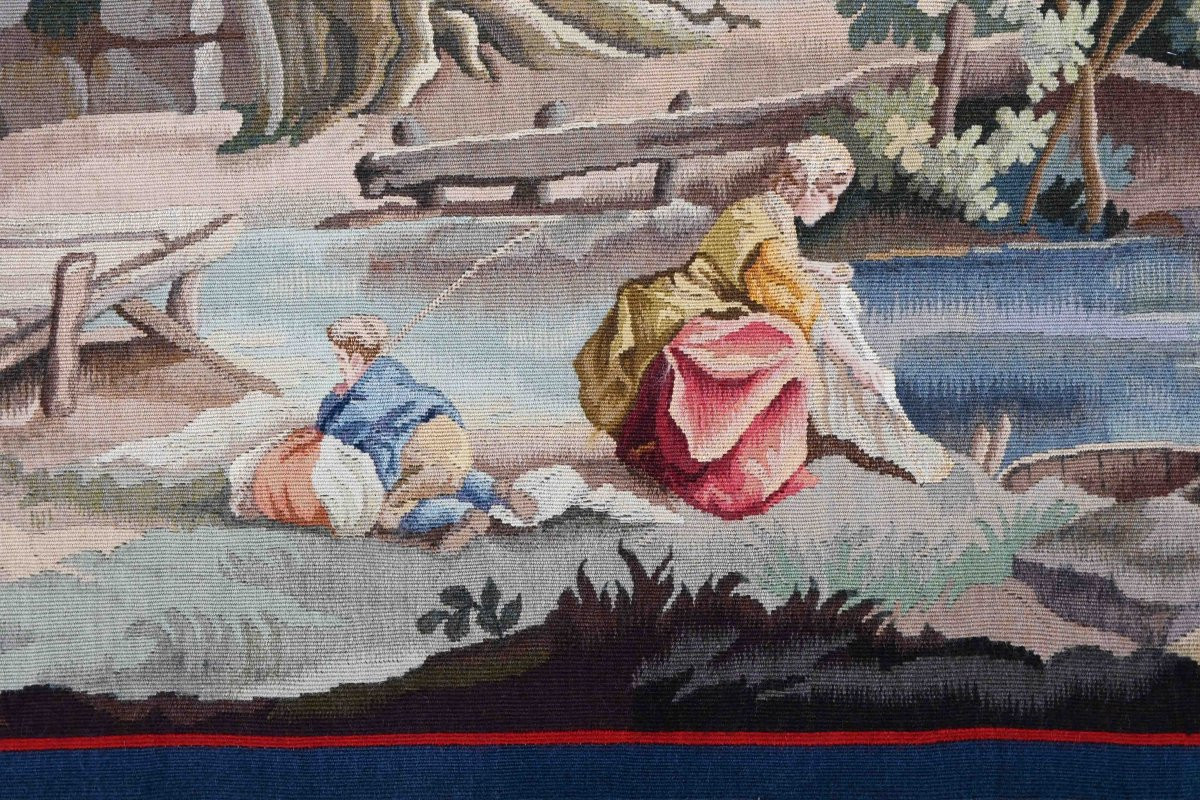 Tapestry Signed Aubusson - Washerwomen Near A Mill, After Alexandre Rene Veron - No. 1596-photo-2
