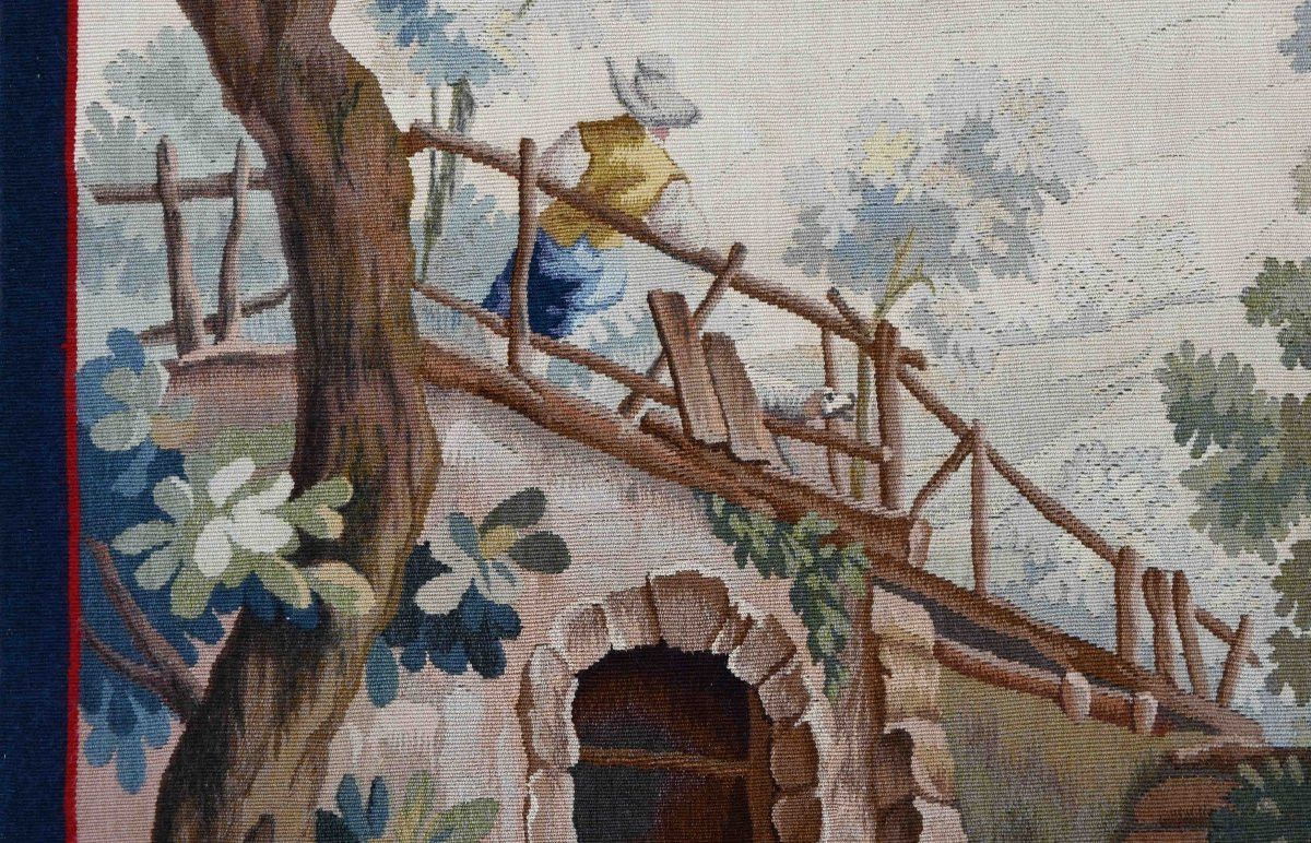 Tapestry Signed Aubusson - Washerwomen Near A Mill, After Alexandre Rene Veron - No. 1596-photo-3