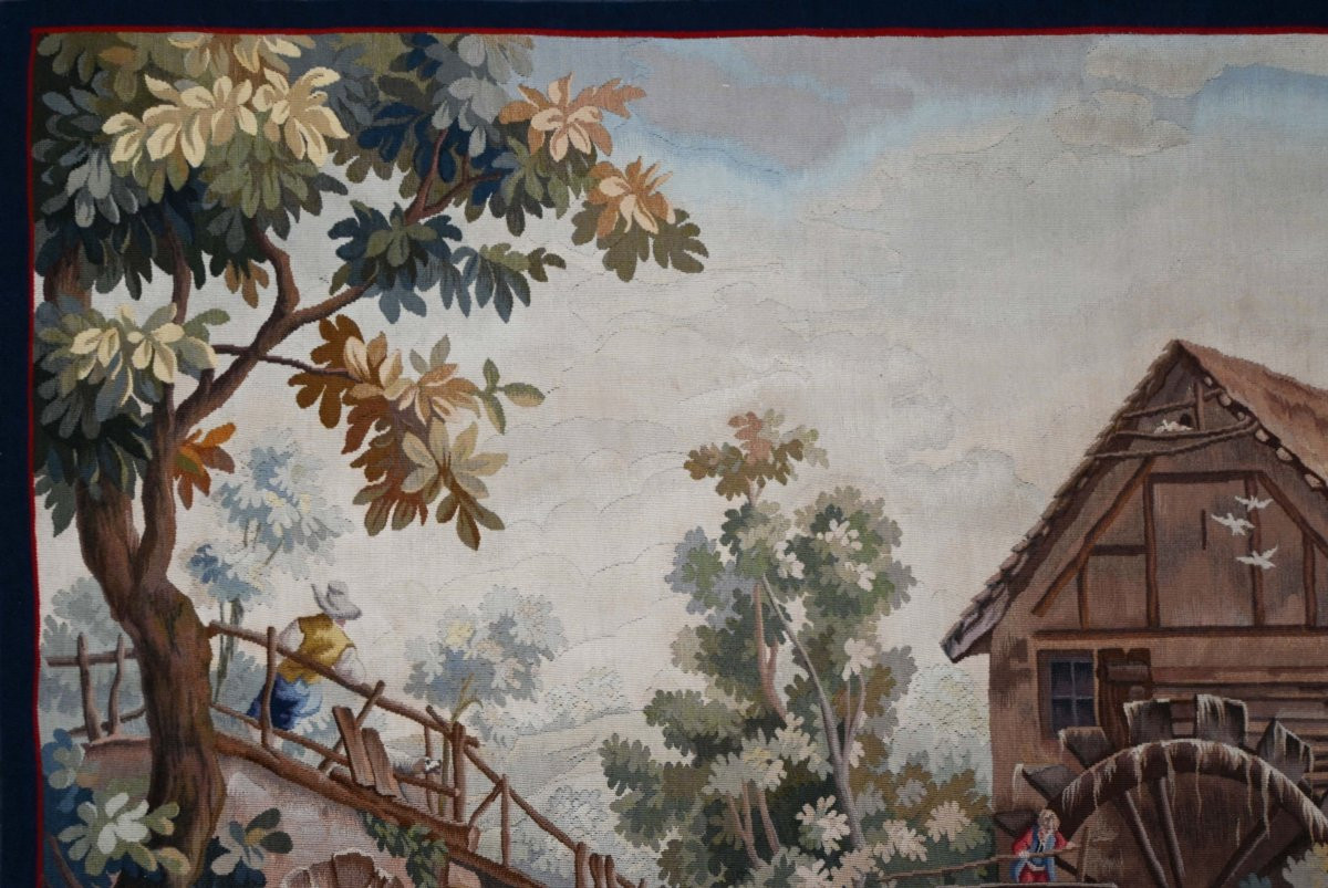 Tapestry Signed Aubusson - Washerwomen Near A Mill, After Alexandre Rene Veron - No. 1596-photo-4