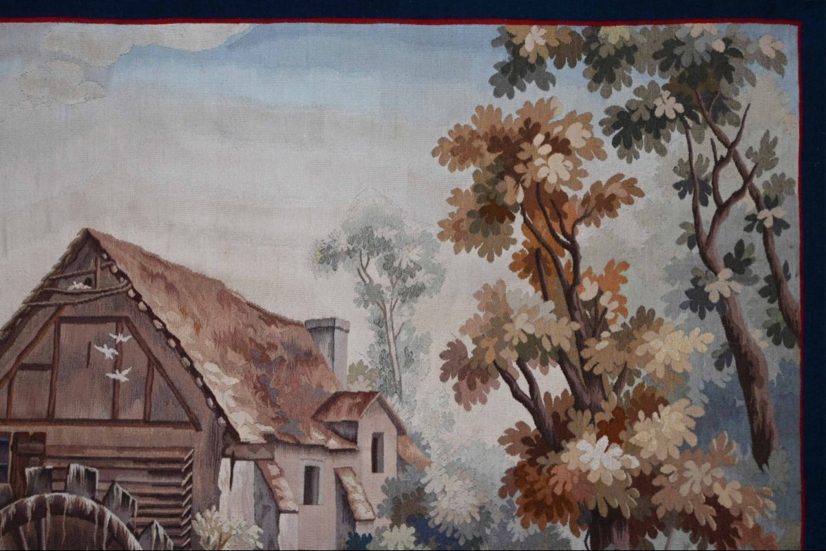 Tapestry Signed Aubusson - Washerwomen Near A Mill, After Alexandre Rene Veron - No. 1596-photo-8