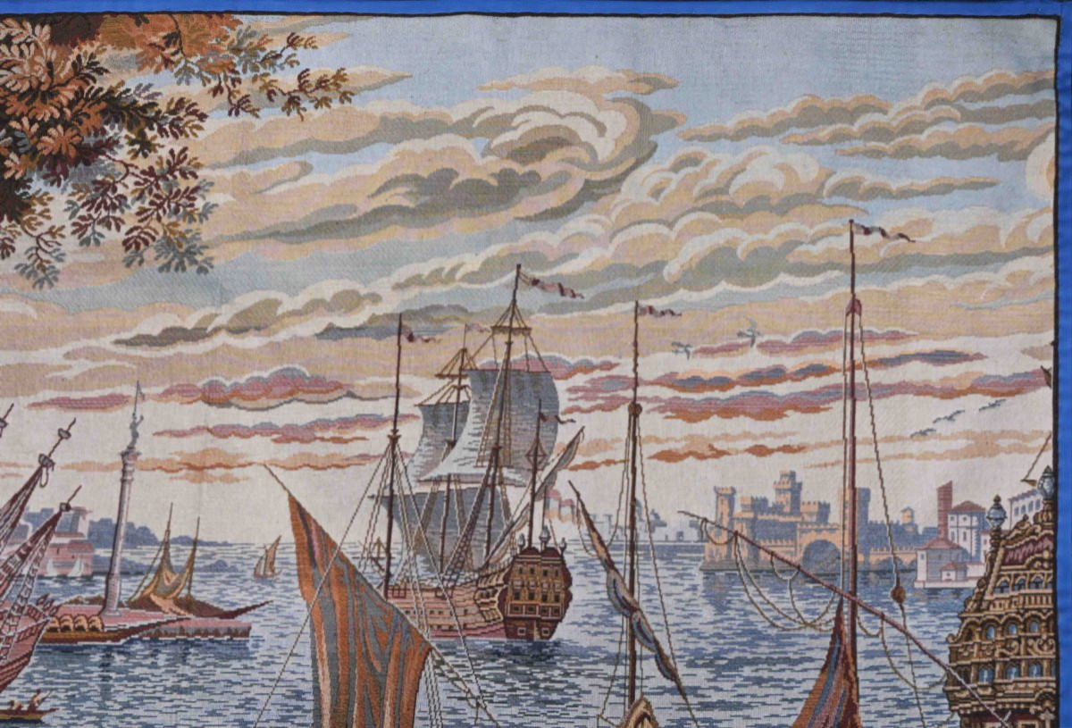 The Mediterranean Port - Jacquard Tapestry, Circa 1980 - 195cm W X 140cm H - No. 1617-photo-3