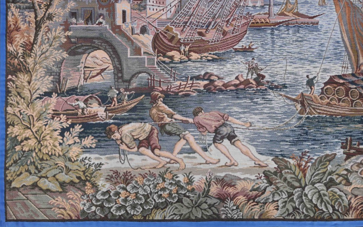 The Mediterranean Port - Jacquard Tapestry, Circa 1980 - 195cm W X 140cm H - No. 1617-photo-4