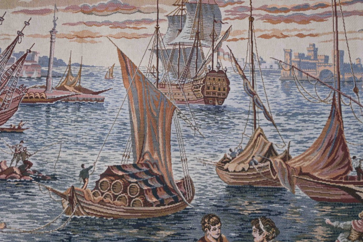 The Mediterranean Port - Jacquard Tapestry, Circa 1980 - 195cm W X 140cm H - No. 1617-photo-1