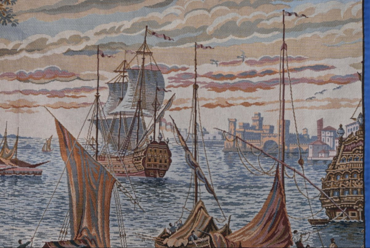 The Mediterranean Port - Jacquard Tapestry, Circa 1980 - 195cm W X 140cm H - No. 1617-photo-3