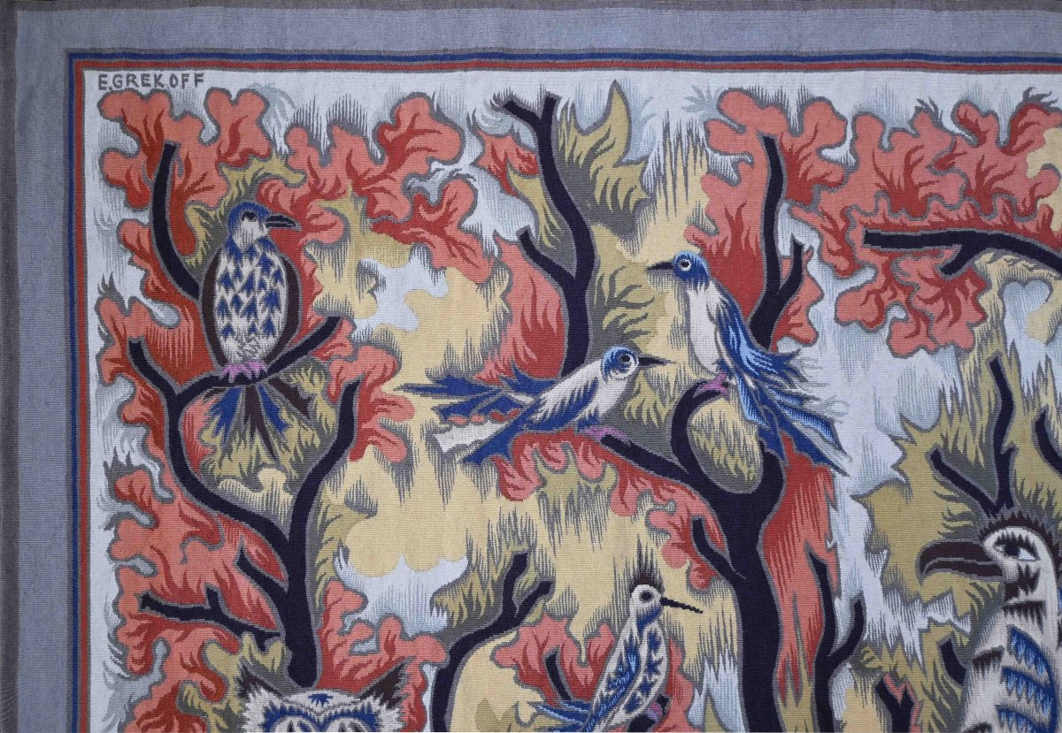Aubusson Tapestry, Pinton Frères – Birds In The Forest, Elie Grekoff – Bolduc, N° 1634-photo-3