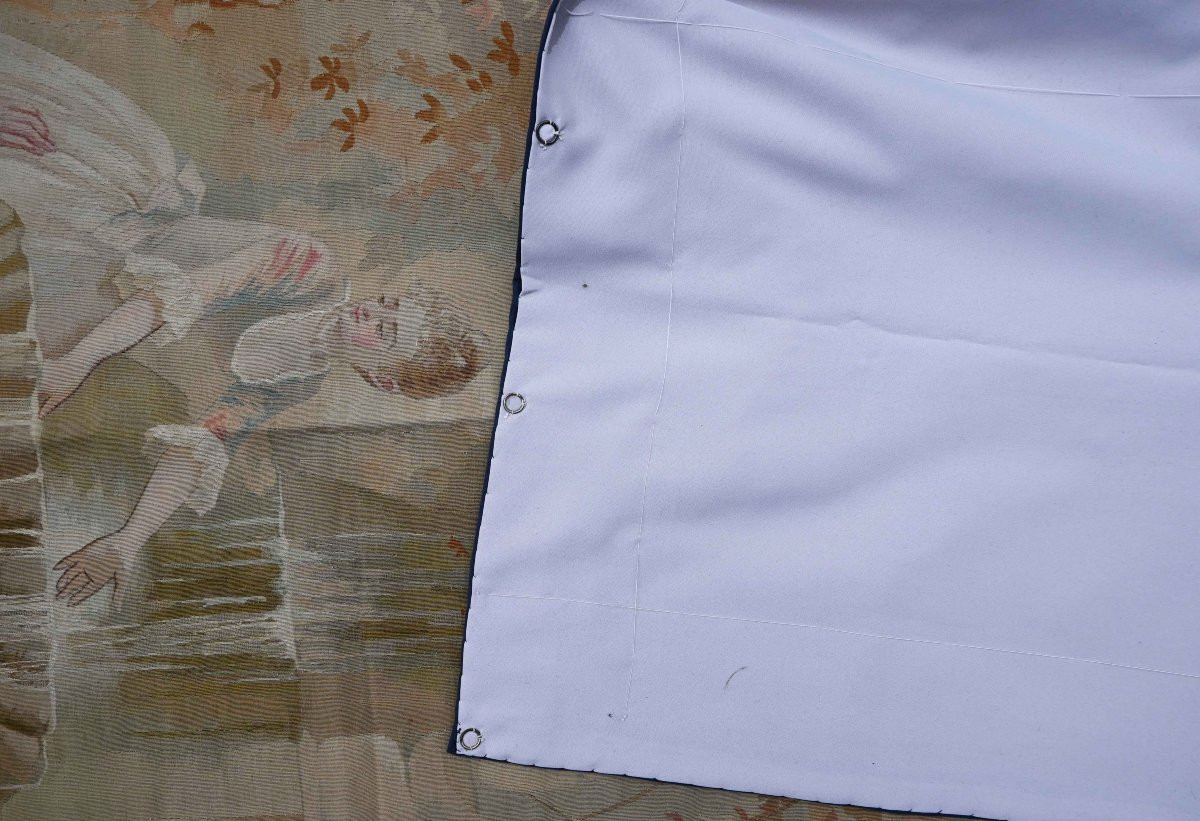 Felletin Aubusson Tapestry, Gallant Scene With Water Features At The Fountain, Bournaret 1890 - N 236-photo-4