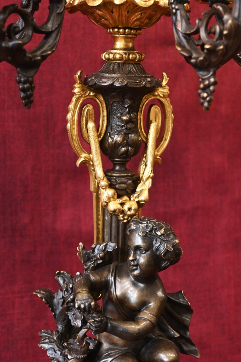 Candélabre à Six Bras de Lumière en Bronze Patiné et Doré – Époque Napoléon III - N° 1721-photo-3