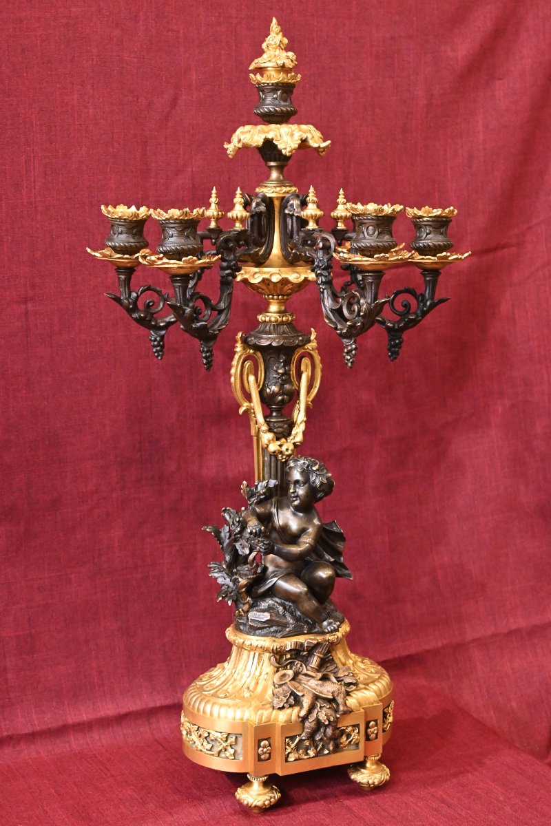Candélabre à Six Bras de Lumière en Bronze Patiné et Doré – Époque Napoléon III - N° 1721-photo-4