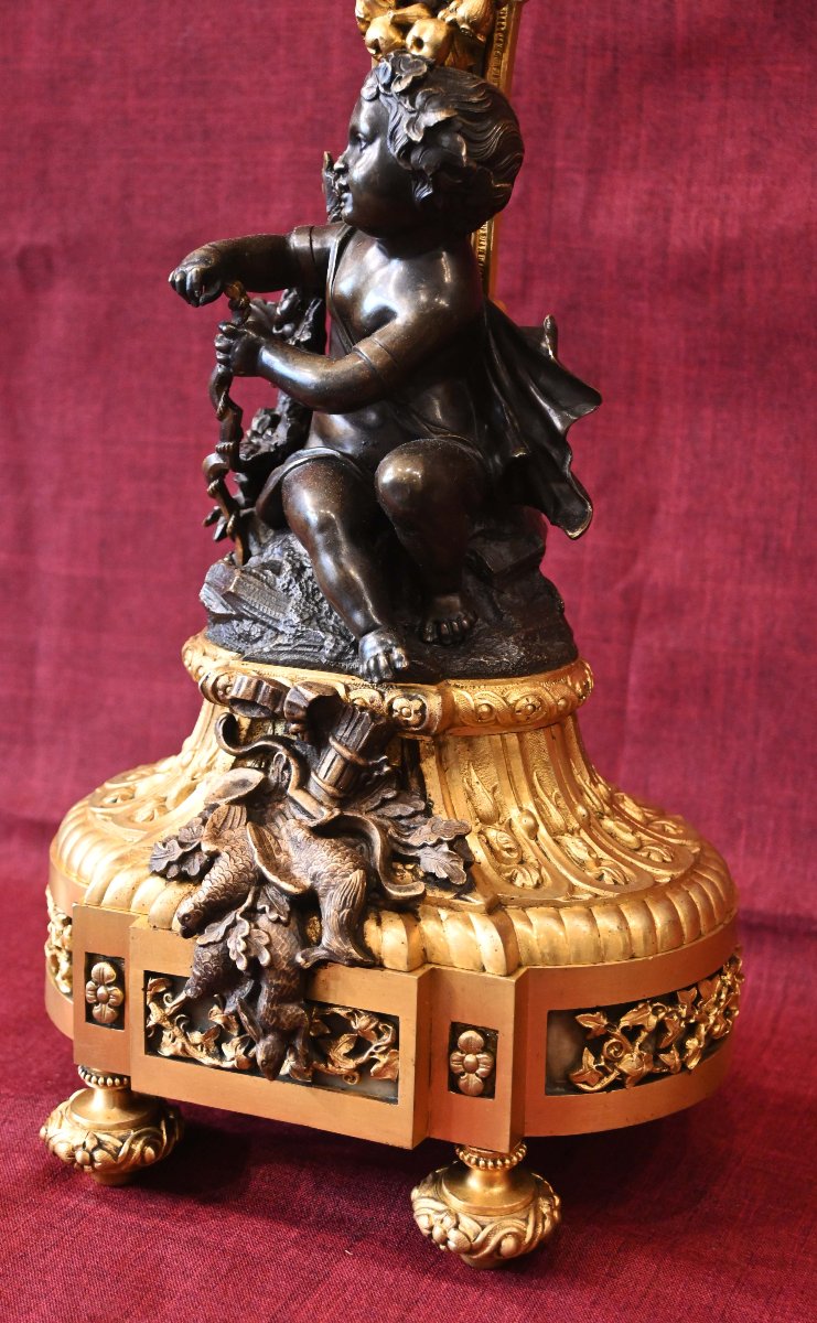Candélabre à Six Bras de Lumière en Bronze Patiné et Doré – Époque Napoléon III - N° 1721-photo-1