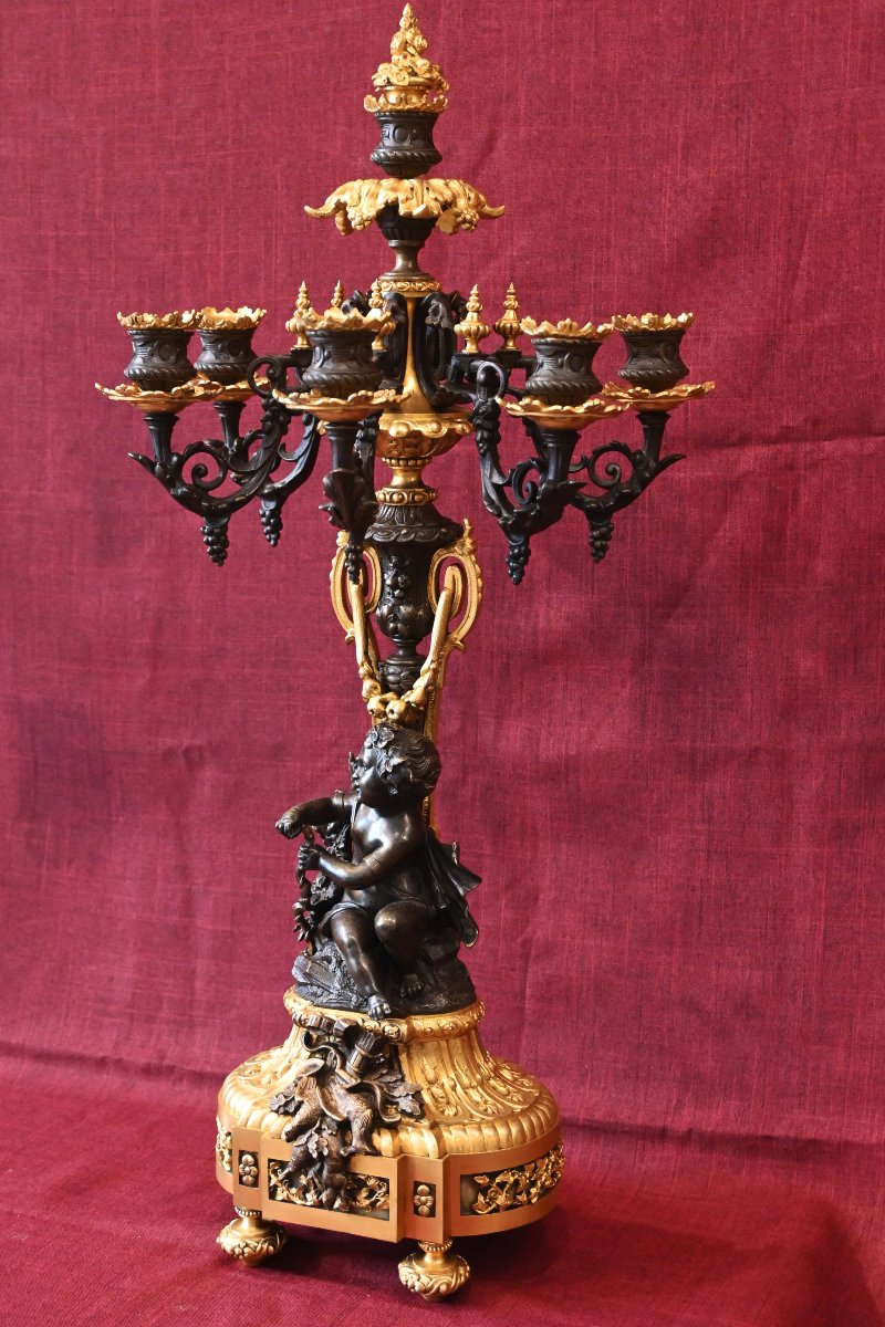 Candélabre à Six Bras de Lumière en Bronze Patiné et Doré – Époque Napoléon III - N° 1721-photo-2
