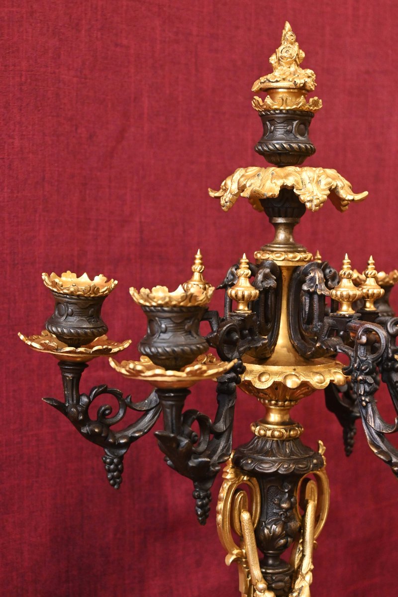 Candélabre à Six Bras de Lumière en Bronze Patiné et Doré – Époque Napoléon III - N° 1721-photo-3