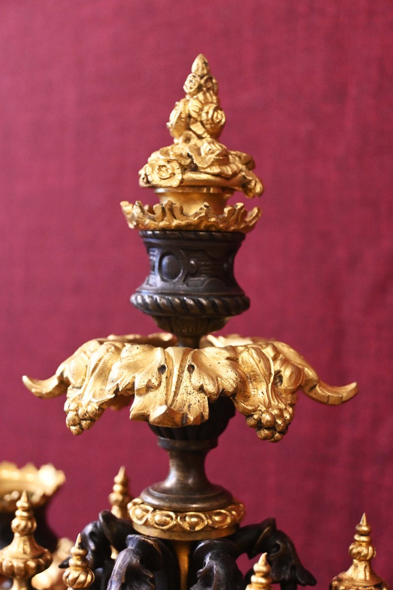 Candélabre à Six Bras de Lumière en Bronze Patiné et Doré – Époque Napoléon III - N° 1721-photo-4