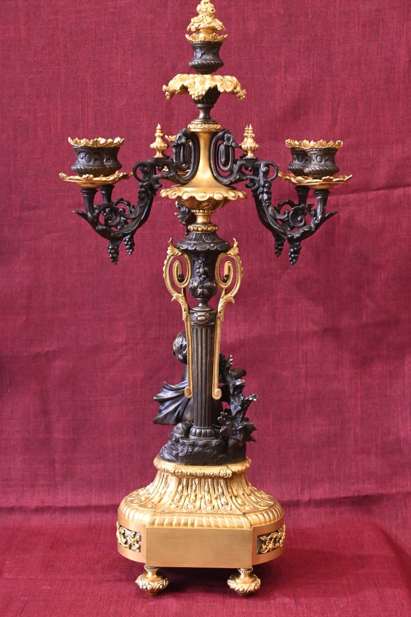 Candélabre à Six Bras de Lumière en Bronze Patiné et Doré – Époque Napoléon III - N° 1721-photo-5