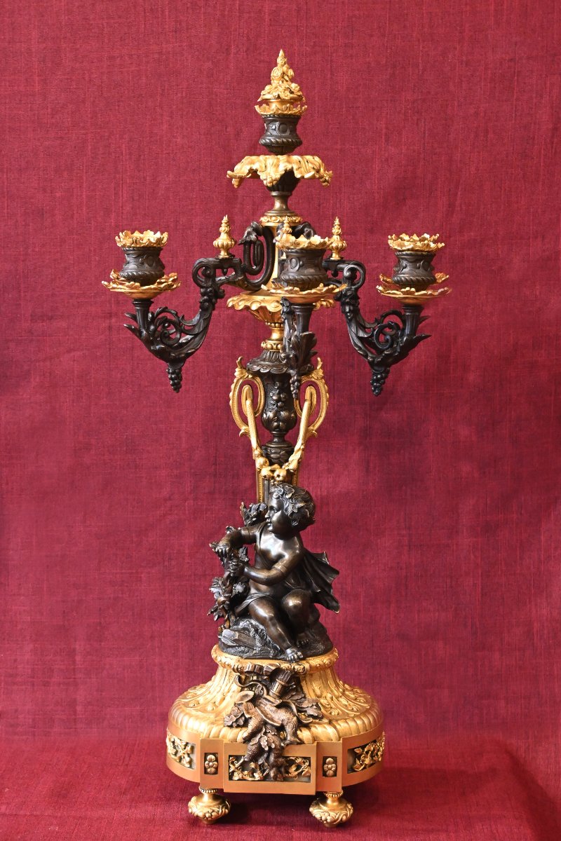 Candélabre à Six Bras de Lumière en Bronze Patiné et Doré – Époque Napoléon III - N° 1721-photo-7