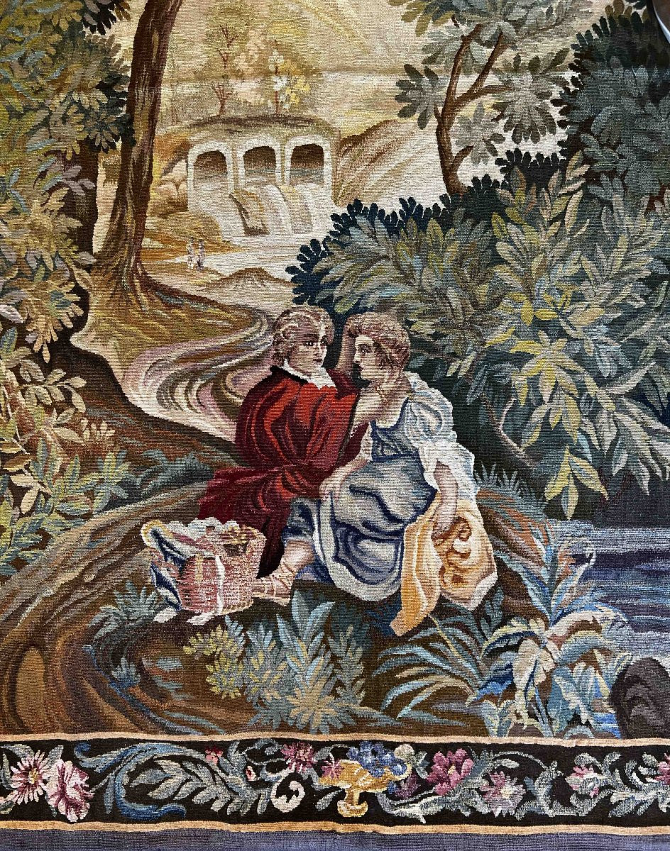 Tapisserie à scène galante, Manufacture d’Aubusson, XIXᵉ siècle – 2,05 × 1,45 m – N° 1008-photo-2