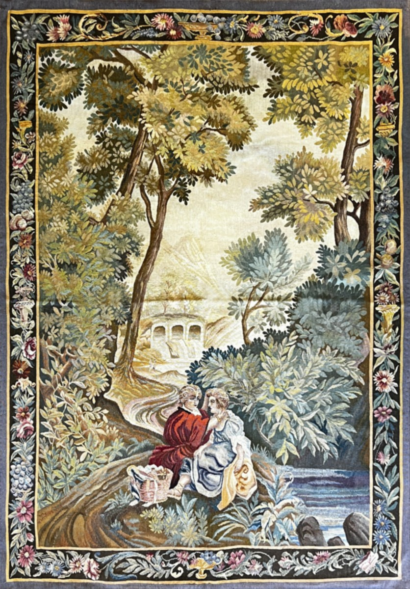 Tapisserie à scène galante, Manufacture d’Aubusson, XIXᵉ siècle – 2,05 × 1,45 m – N° 1008