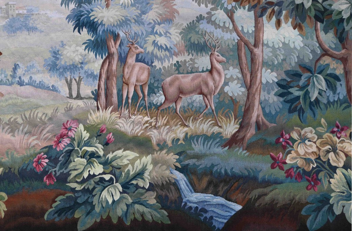 Verdure Tapestry "couple Of Deer In An Undergrowth" From The Aubusson Manufactory - No. 1414-photo-2