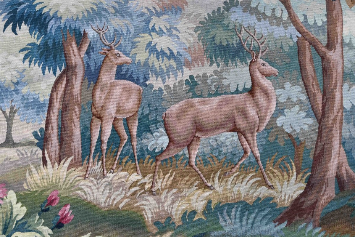 Verdure Tapestry "couple Of Deer In An Undergrowth" From The Aubusson Manufactory - No. 1414-photo-4