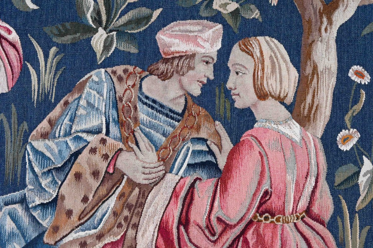 Medieval Scene Tapestry From The Aubusson Manufactory, 19th Century - 145cmw X 185cmh - No. 1633-photo-3