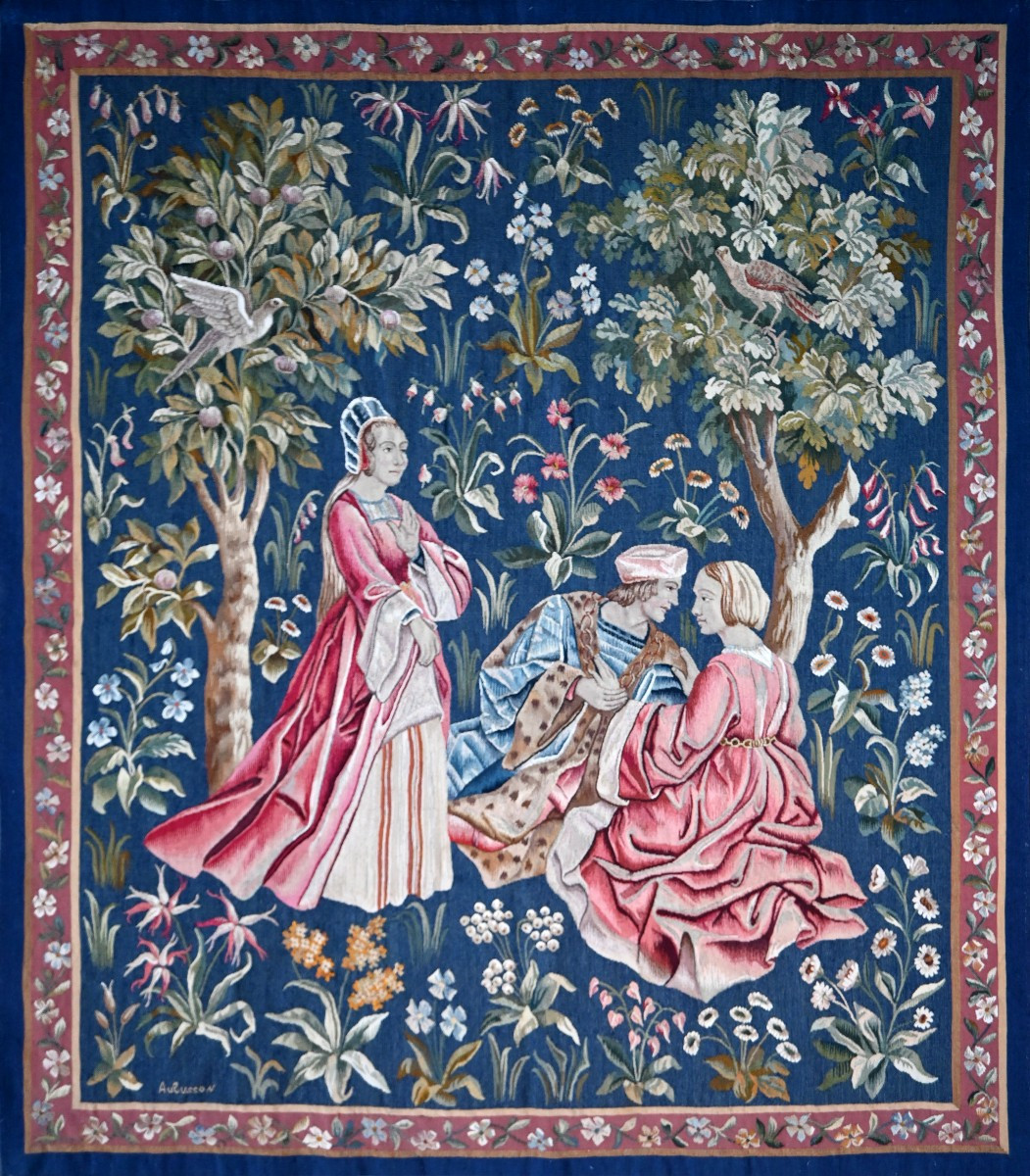 Medieval Scene Tapestry From The Aubusson Manufactory, 19th Century - 145cmw X 185cmh - No. 1633