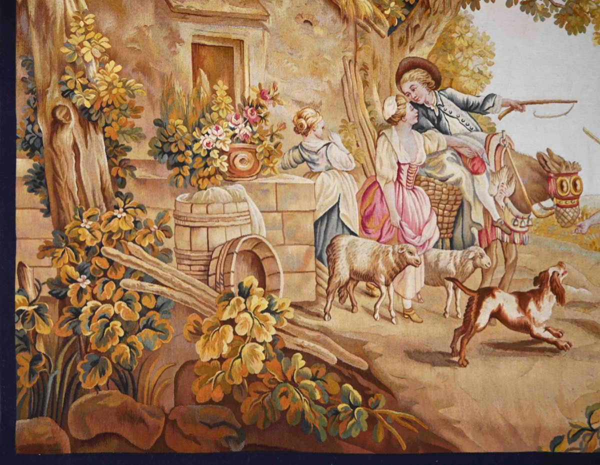 Aubusson Tapestry – Pastoral Scene, Idealized Country Life - No. 1344-photo-2