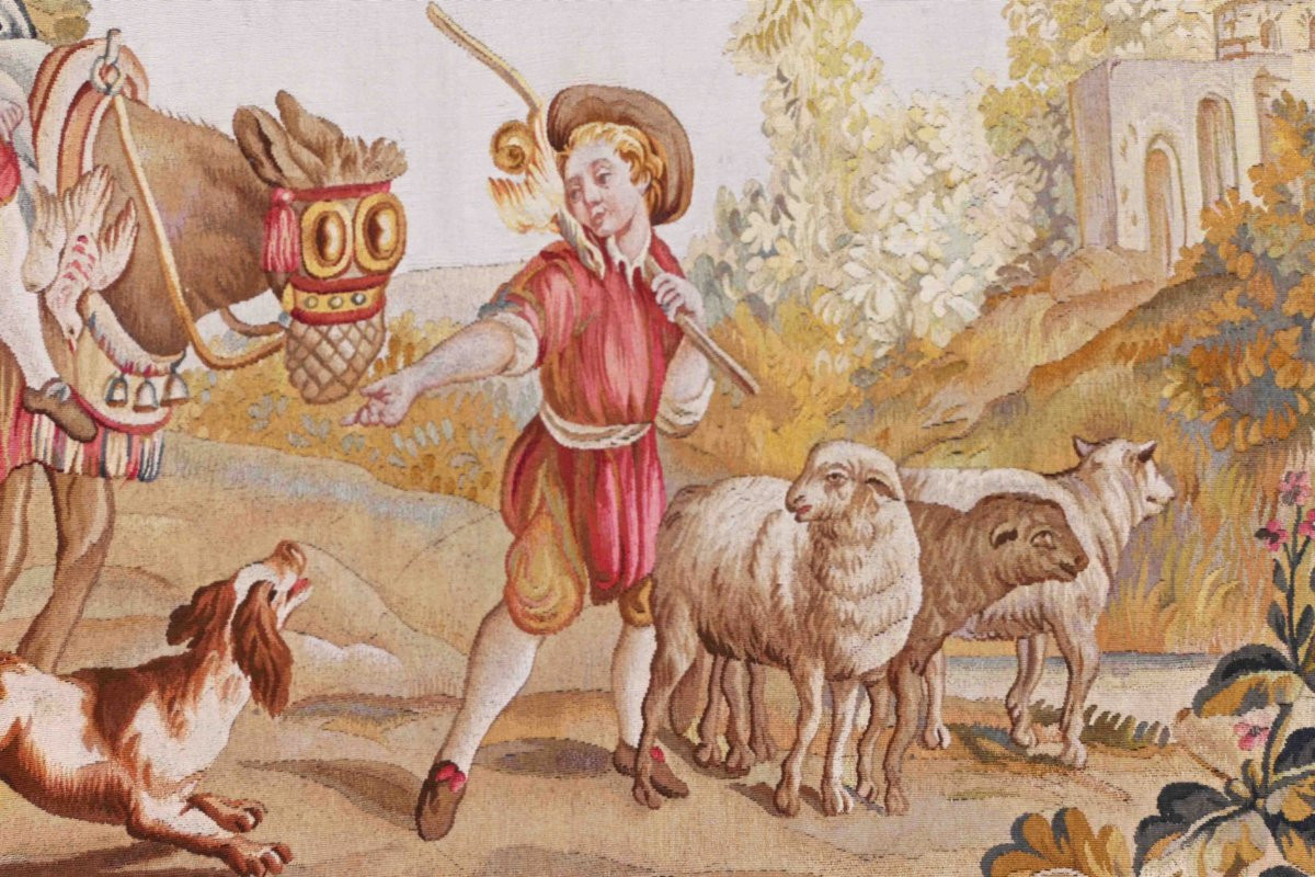 Aubusson Tapestry – Pastoral Scene, Idealized Country Life - No. 1344-photo-4