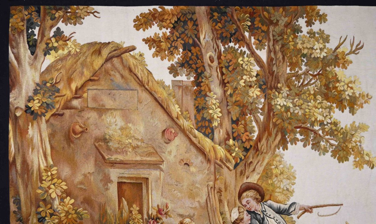 Aubusson Tapestry – Pastoral Scene, Idealized Country Life - No. 1344-photo-1