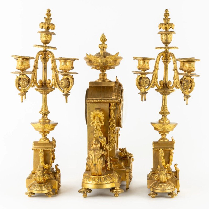 Louis XVI-style Gilt-bronze Mantel Set – No. 1691-photo-3