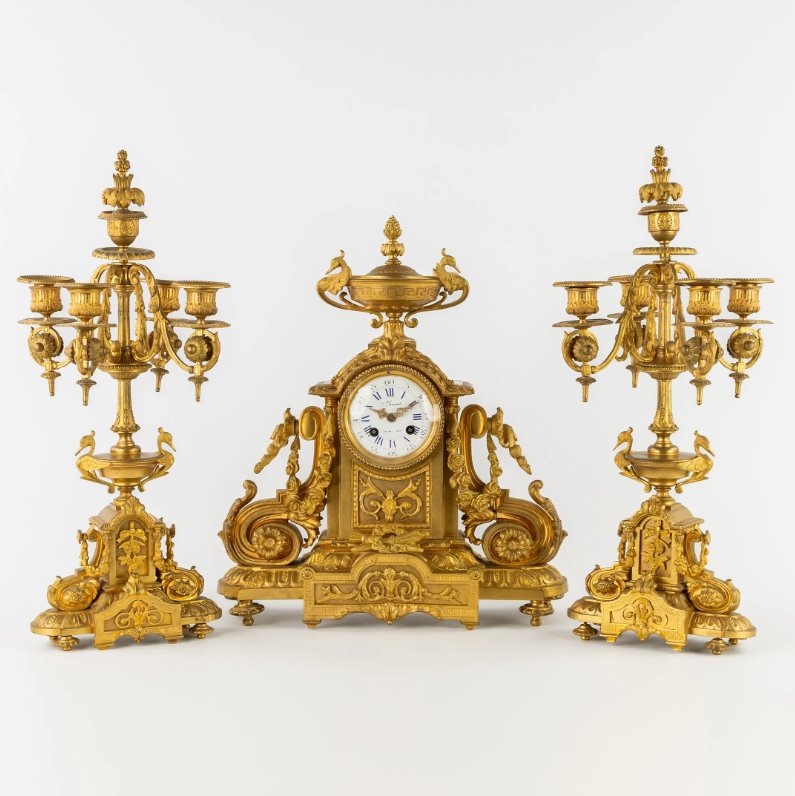 Louis XVI-style Gilt-bronze Mantel Set – No. 1691