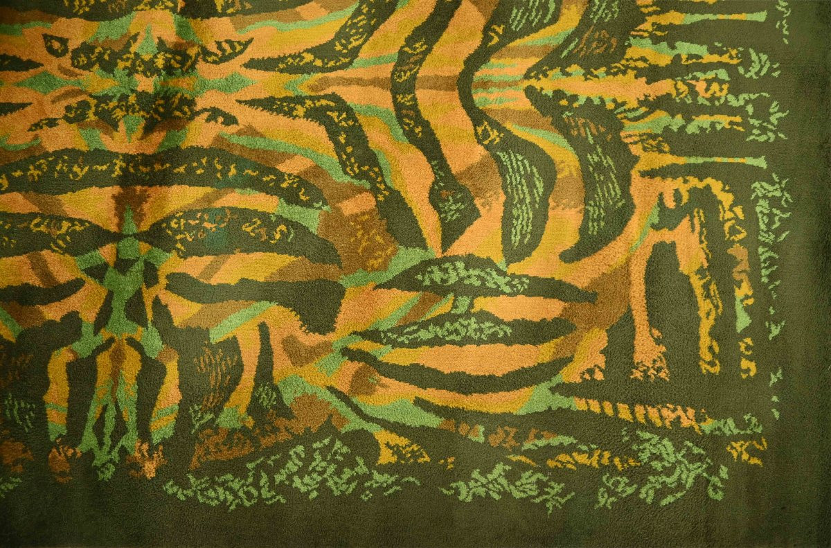 Signed Maurice André Rug, Symmetrical Abstract Composition, Circa 1960 - No. 1607-photo-2